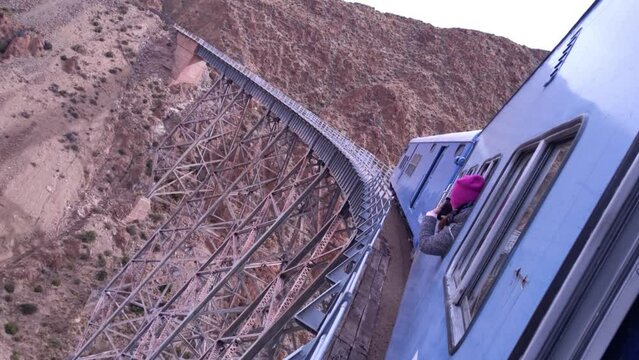 La Polvorilla Viaduct Steel Bridge with Train to the Clouds in Salta Argentina
