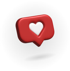 Social media notifications icon. Glossy Red Speech Bubble with White Heart.