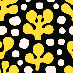 Cute simple vector pattern with abstract shapes and dots. Fun and colorful  hand drawn texture