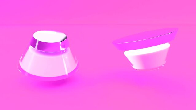 Glass jars cream on pink background Skin care able