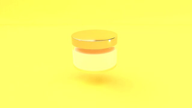 Jar cream on yellow background Body skin care 
