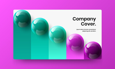 Vivid realistic balls magazine cover concept. Minimalistic placard vector design template.