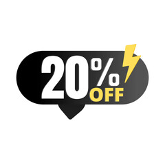 20% flash offer, super black discount icon, Vector illustration, Twenty 