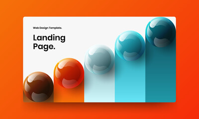 Original 3D spheres site screen template. Vivid booklet vector design illustration.
