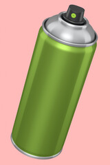 Can of spray paint isolated on pink background. Spray bottle and dispenser
