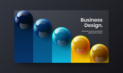 Premium journal cover design vector layout. Vivid realistic balls placard illustration.
