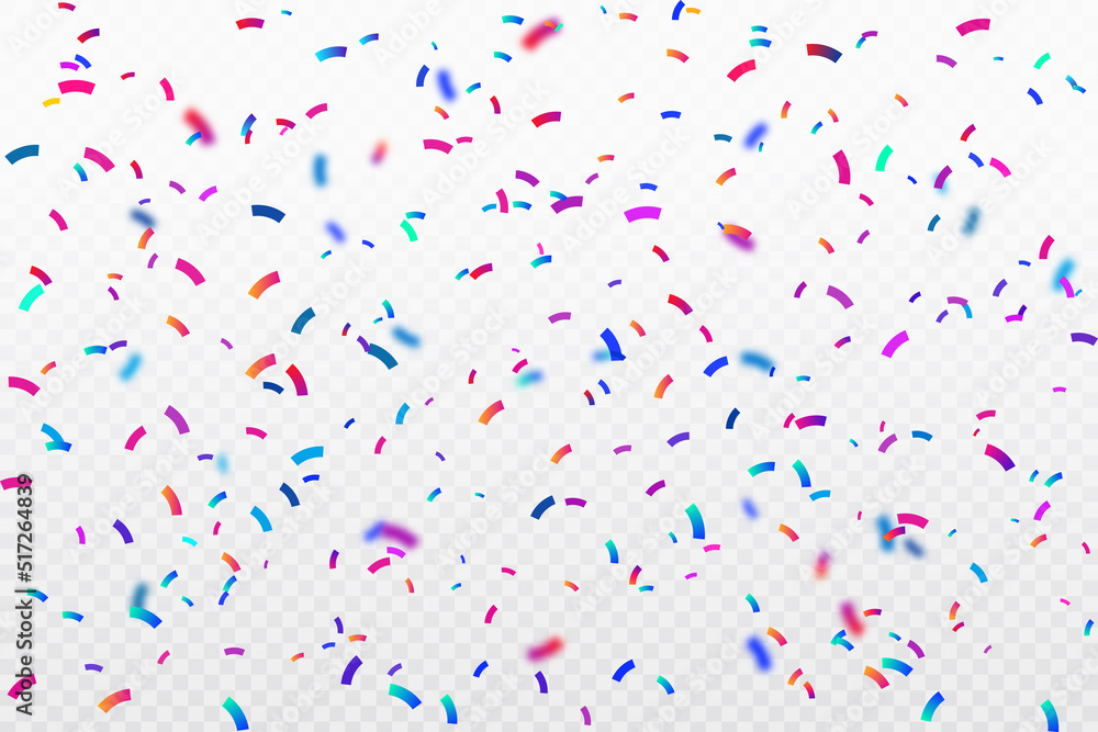 Poster colorful confetti falling abstract background with a lot of falling pieces, isolated on a white back