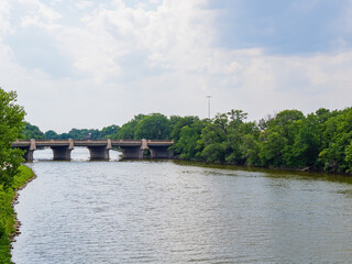 Daytime view of the bridge near Arkansas River