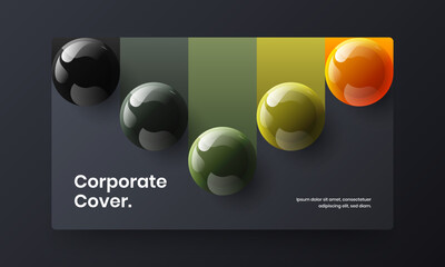 Premium postcard design vector concept. Geometric 3D spheres catalog cover layout.