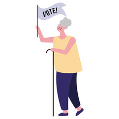 old woman voter walking