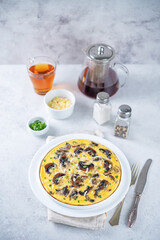 Onion mushrooms omelette in a plate