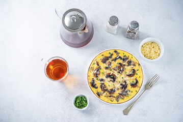 Onion mushrooms omelette in a plate
