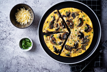 Onion mushrooms omelette in a plate