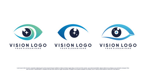 Set collection of eye vision logo design template with creative concept Premium Vector