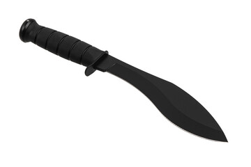 A large machete knife with a black curved blade. Modern edged weapons. Isolate on a white back.