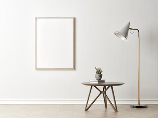 Blank poster, Scandinavian design interior, copy space, 3d illustration.