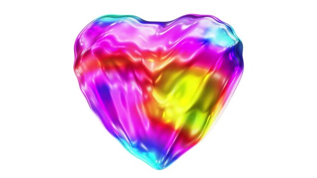 Realistic looping 3D animation of the abstract waving trippy colors liquid rainbow glass candy heart rendered in UHD with alpha matte