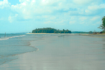 Coast scenery during low tide in Cherok Paloh, Pahang, Malaysia