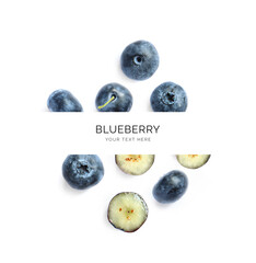 Creative layout made of blue berry on the white background. Flat lay. Food concept. Macro  concept.