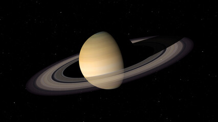 Saturn in space. Photo realistic 3D render of Saturn and stars.