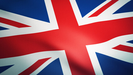 Waving UK flag. Ultra realistic 3D render.