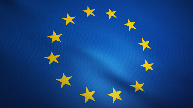 Waving European Union flag. Ultra realistic 3D render. 