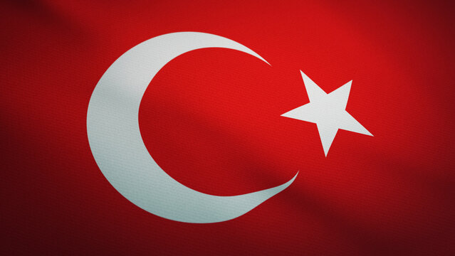 Waving flag of Turkey. Ultra realistic 3D render.