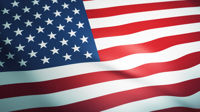 Waving USA flag. Ultra realistic 3D render.