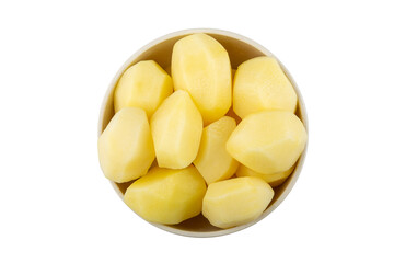 Peeled raw potatoes isolated on white background.