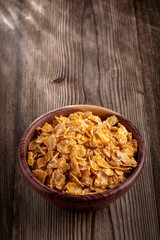 Sugared corn flakes in the bowl.