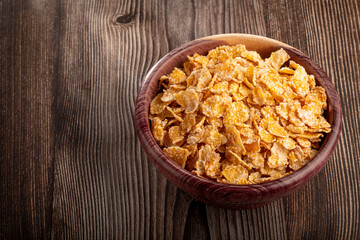 Sugared corn flakes in the bowl.