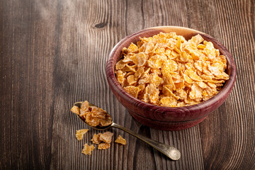 Sugared corn flakes in the bowl.