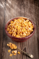 Sugared corn flakes in the bowl.