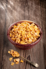Sugared corn flakes in the bowl.