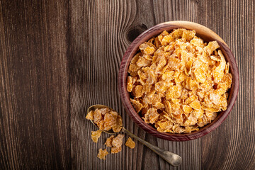 Sugared corn flakes in the bowl.