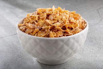 Sugared corn flakes in the bowl.