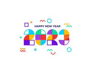 Celebrate Happy New Year 2023 Greeting banner logo illustration, Creative and Colorful 2023 new year vector