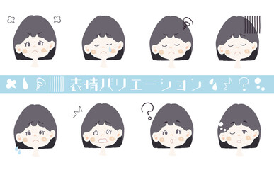 女の子の表情バリエーション素材(怒/悲/哀/？/驚き/眠い)