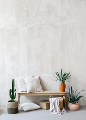Decor and plants in cozy room interior design