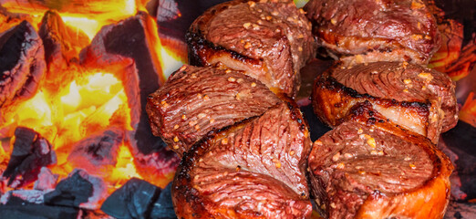 Barbecue with picanha in Brazil.