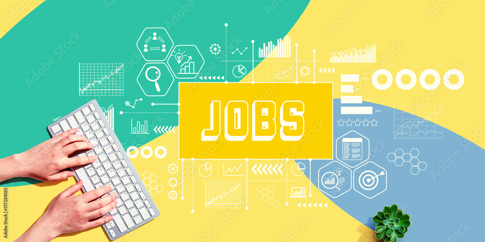 Aufkleber job theme with person using computer keyboard