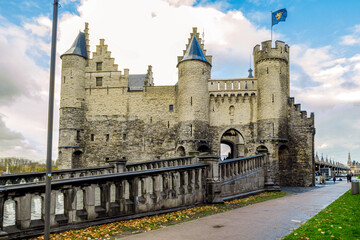 Fototapeta na wymiar Het Steen, medieval fortress in the old city centre of Antwerp, Belgium.