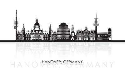 Silhouette Skyline panorama of city of Hanover, Germany - vector illustration - obrazy, fototapety, plakaty