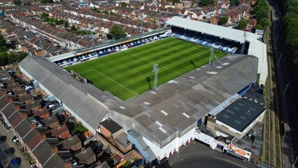 Fototapeta premium An Aerial High Angle View of Luton Football Stadium of England UK