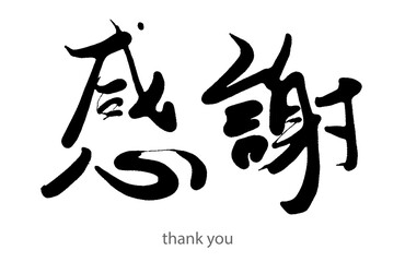 Hand drawn calligraphy of thank you word on white background