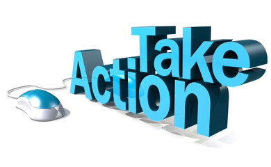 Computer mouse with take action word