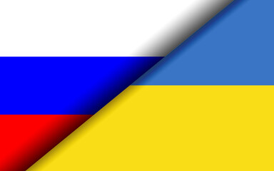 Flags of Russia and Ukraine divided diagonally