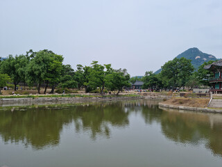 Fototapeta na wymiar Gyeonghoeru is a pond in Gyanbok Palace