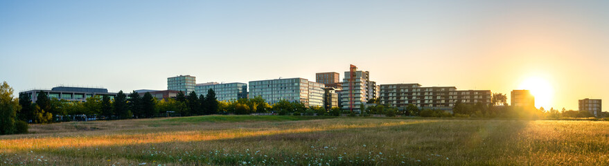 Milton Keynes city panorama at sunrise. England