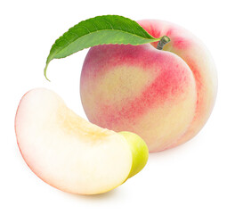 Pink Peach fruit isolated on white background, Fresh White Peach on White Background With clipping path